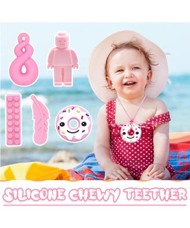 Sensory Chew Necklace Set - 5 Pink Teether Chew Toys for Autistic Children | Anxiety & Biting Relief | Food Grade Silicone Teether for Teething & Oral Motor Needs - Buy Online on GoSupps.com