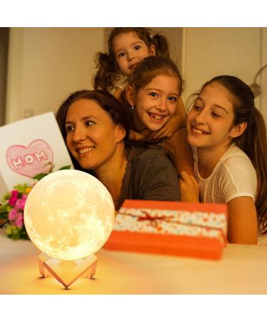 Methun 3D Moon Lamp - 7.1 Inch Wooden Base, LED Night Light for Home Decor, Bedroom, Birthday Gifts - White & Yellow - Buy Online on GoSupps.com