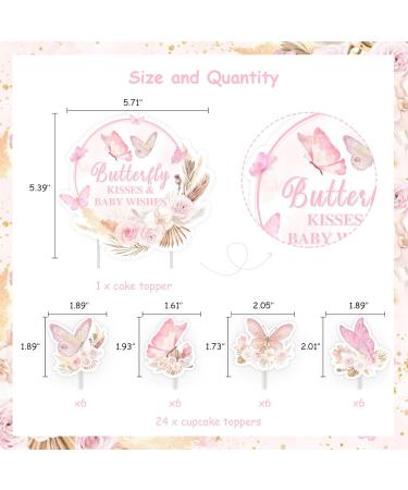 Butterfly Baby Shower Cake Topper 24 Pcs Cupcake Picks with 1 Pc Butterfly Kisses and Baby Wishes Cake Topper Girls Butterfly Themed Baby Shower Decorations - Buy Online on GoSupps.com