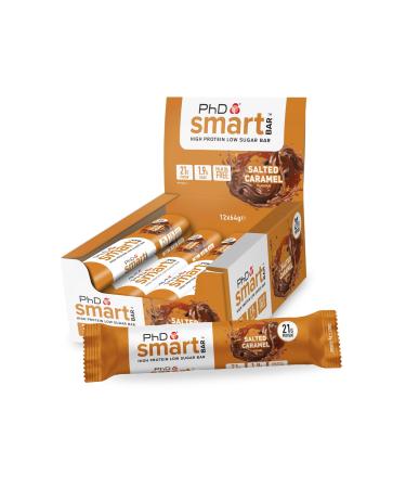 PhD Nutrition Smart Protein Bar Low Calorie Nutritional Protein Bars / Protein Snacks High Protein Low Sugar Salted Caramel Flavour 20g of Protein 64g Bar (12 Pack) Salted Caramel 12 Bars