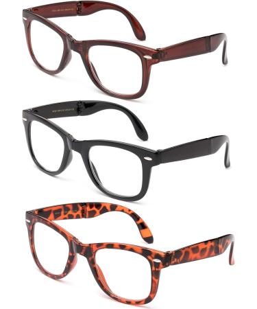 Buy Newbee Fashion 3 Pack Folding Plastic Reading Glasses - Unisex 1.75 with Stylish Zipper Case - Lightweight & Portable Reading Glasses for Men & Women - Buy Online on GoSupps.com