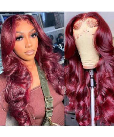 Ketanao Burgundy Lace Front Wigs Human Hair With Baby Hair Pre Plucked 99j 13x4 HD Transparent Lace Frontal Human Hair Wigs for Black Women Glueless 99j Burgundy Wig Human Hair Bleached Knots 150% Density Wine Red (20 In...