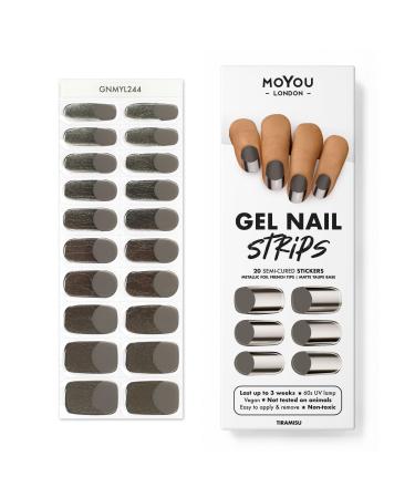 MOYOU LONDON Semi Cured Gel Nail Strips 20 Pc. Gel Wraps for Nails Get 1 Free UV Lamp when you Get 3 or More Easy Apply & Remove for Salon-Quality Manicure -Tiramisu