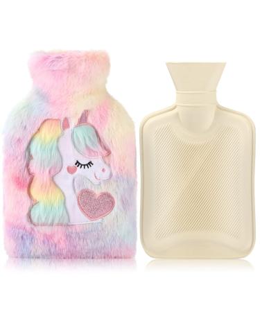 Hot Water Bottle with Cover Removeable & Washable Soft Unicorn Plush Bottle Cover Warm in Winter Natural Rubber 1 L for Neck Waist Back Legs Shoulder (Red)