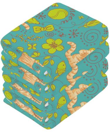 SUABO Soft Cotton Cat Washcloths Set 6 - Absorbent & Quick Drying Fingertip Towels for Bath, Spa, Gym, Kitchen - Turquoise Background - Buy Online on GoSupps.com
