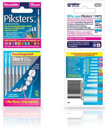 Piksters Interdental Brush - Size 0 Silver 0.35mm, 100 Brushes in 10 Packs - Buy Online on GoSupps.com