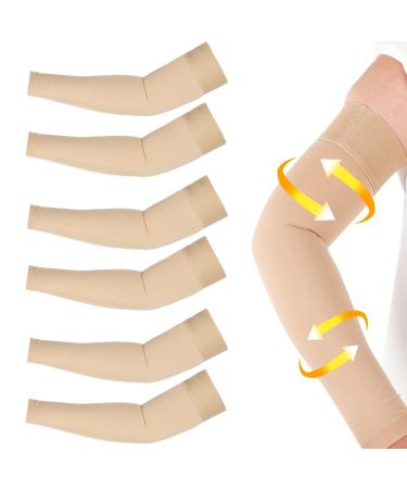 3 Pairs Lymphedema Compression Arm Sleeve 20-30 Mmhg Full Arm Support with Silicone Band Graduated Compression Arm Sleeves for Lymphedema Swelling Edema (Beige, M Size) M Size Beige