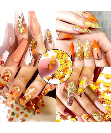 Thanksgiving Fall Maple Leaf Nail Art Glitter Flakes | Golden Orange Fine Glitter Powder & Hexagon Sequins for Manicure & Crafts - Buy Online on GoSupps.com