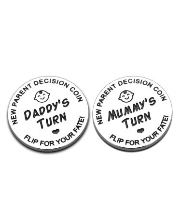 New Baby Gift for Parent Mom Daddy Funny Decision Coin for Women Men Pregnancy Mothers for First Time Moms Dads Mummy to Be Christmas Birthday Present Double-Sided (Silver)