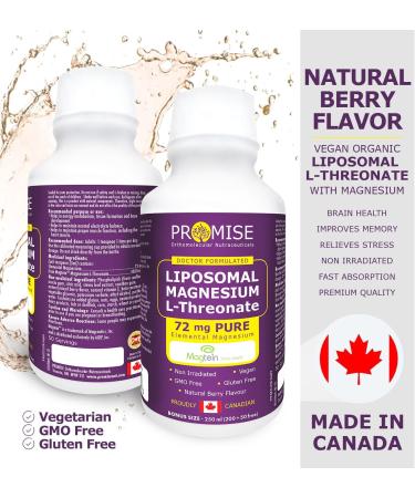  250ml (8.5oz) L-Threonate Liposomal Magnesium Liquid Supplement with Magtein - 72 mg of Elemental Magnesium per Serving - Berry Flavor Made in Canada - Buy Online on GoSupps.com