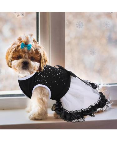 Dog Wedding Dress Summer Lace Skirt Tutu with Bow | Puppy Princess Formal Clothes for Small/Medium Dogs | Luxury Pet Birthday Party Costume (M, Black) - Buy Online on GoSupps.com