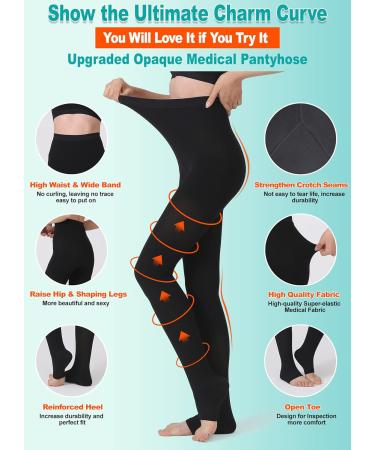 MGANG Waist High Compression Pantyhose | 20-30 mmHg Firm Support | Large Size | Black Opaque Open Toe Compression Stockings - Buy Online on GoSupps.com