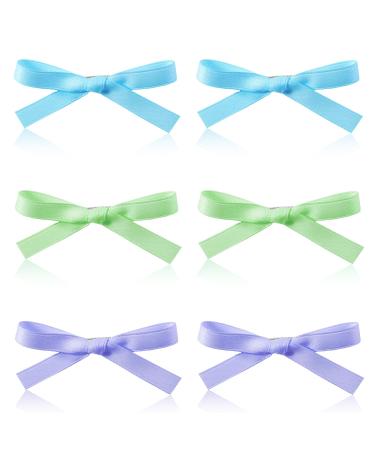 6pcs Cute Hair Clips Solid Color Ribbon Bow Clips Kawaii Bowknot Barrettes Hair Accessories for Women Girls (Blue Green Purple)
