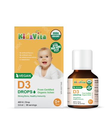 KidzVita - Vegan Vitamin D3 Drops 400IU - 3.6 ML 90 Servings 400 IU