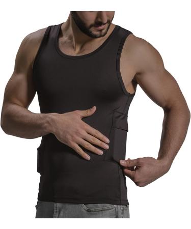 RevelWear Men's Scoop Neck Tank Top with Insulin Pump Holder - Black Large - Perfect for Running, Walking, Cycling & Gym - Buy Online on GoSupps.com