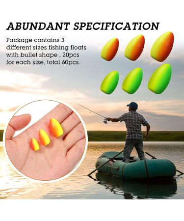 Skylety 60 Pieces Foam Bullet Fishing Snell Rig Floats for Trout Catfish Walleye - Yellow/Green/Red - Buy Online on GoSupps.com