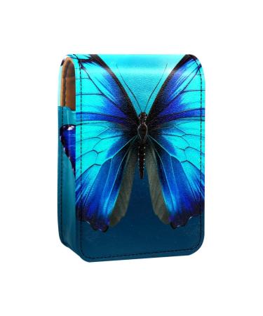 Travel Lipstick Organizer Case Lipstick Case Portable Makeup Bag With Mirror Blue Fantasy Butterfly Ocean O528j3ineq