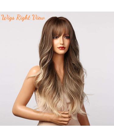 Honybia Ombre Brown Wig with Bangs | Light Brown Wigs for Women | Synthetic Heat-Resistant Wavy Hair for Cosplay & Parties - Buy Online on GoSupps.com