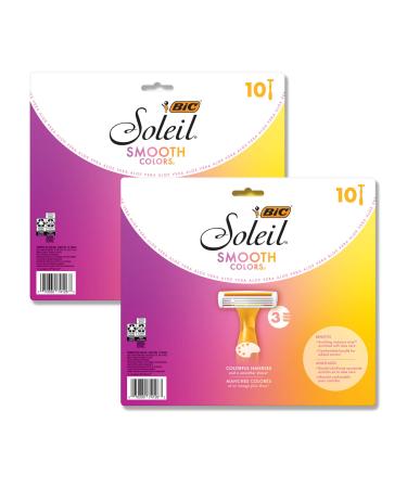 BIC Soleil Smooth Colors Razors with Aloe Vera and Vitamin E Lubricating Disposable Razors for Women, 20-Count, 3 Blades 20 Count (Pack of 1)