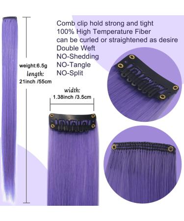 9PC Lavender Clip-In Hair Extensions - 21 Inch Colored Highlights for Women & Girls - Synthetic Smooth Hair Accessories - Buy Online on GoSupps.com