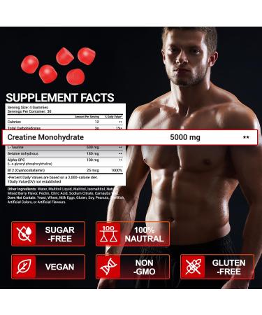 Buy Creatine Monohydrate Gummies 5000mg | Sugar Free Vegan Muscle Growth & Strength Support - 120 Count - Buy Online on GoSupps.com