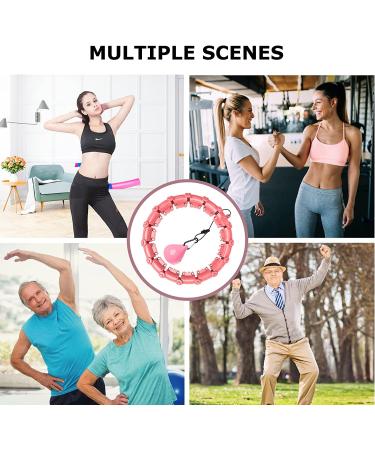 Upgraded Large Size Smart Weighted Hoola Hoop for Abdomen Fitness and Weight Loss - 24 Detachable Knots, Adjustable Weight, Auto-Spinning Ball - Pink - Buy Online on GoSupps.com
