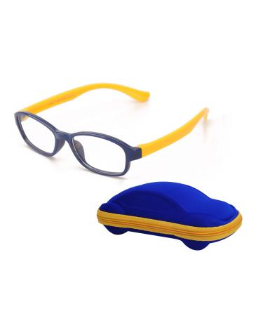 Children's Glasses Frame Without Prescription Clear Lens for Boys & Girls Age 5-12 + Glasses Case Dark Blue