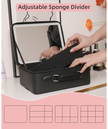 FASCINATE Lighted Makeup Case with 3 Color Setting Mirror - Travel Cosmetic Organizer in Black - Buy Online on GoSupps.com