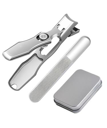 Nail Clippers for Thick Nails Wide Jaw Opening Nail Clippers with Safety Lock for Ingrown Toenail Fingernail Heavy Duty No Splash Toenail Clippersfor Men Women Adult Seniors (Silver)
