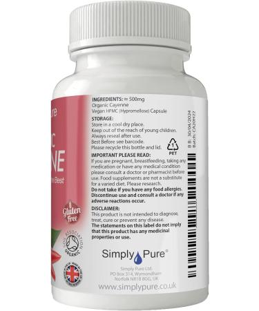 Organic Cayenne Capsules x 90 - 500mg | Soil Association Certified, Gluten Free, GM Free & Vegan - Buy Online on GoSupps.com