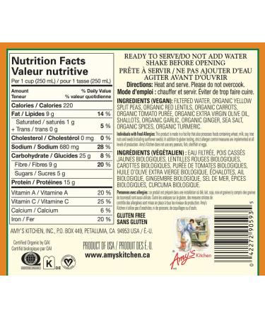 Amy s Kitchen Organic Hearty French Country Vegetable Soup Vegan Gluten-Free Dairy-Free Lactose-Free Soy-Free Corn-Free Tree Nut-Free Kosher Plant-Based 12-pack (398ml per can) - Buy Online on GoSupps.com