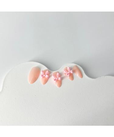 Almond Press on Nails with Bow Charm - Cute Pink Medium Acrylic Nails for Women & Girls | Reusable Glue-on False Nails - Buy Online on GoSupps.com