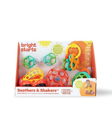 Bright Starts Soother & Shakers Gift Set - 5 Toys & 2 Biting Rings for Newborns | Calming Textures for Teething | Unisex Baby Gift - International Shipping Available - Buy Online on GoSupps.com