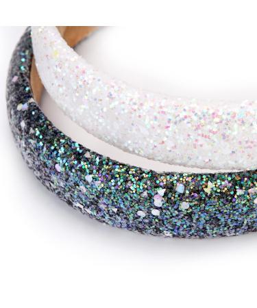 4 PCs Glitter Sequin Headbands for Girls & Women - Sparkling 1.1-Inch Wide Padded Hair Bands in Black Gray Beige White - Buy Online on GoSupps.com