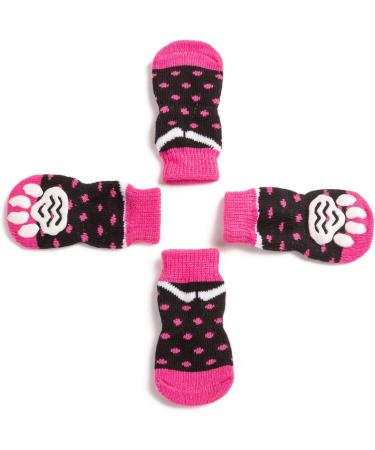 Harfkoko Pet Heroic Anti-Slip Knit Socks for Dogs & Cats | Rubber Reinforced Paw Protectors | Indoor Wear for Small, Medium & Large Pets | Dot Pink - Buy Online on GoSupps.com