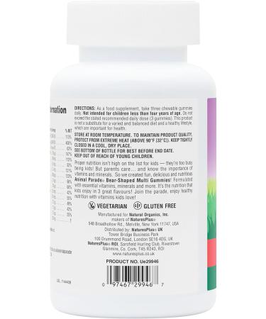 NaturesPlus Animal Parade Multivitamin Children's Gummies - 90 Count - Assorted Cherry Grape & Orange Flavors - Supports Immune System - Vegetarian Gluten Free - 30 Servings - Buy Online on GoSupps.com