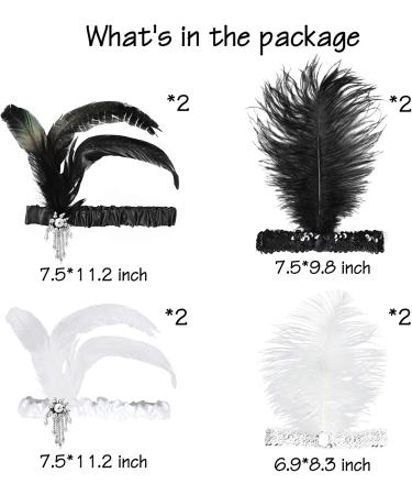 WATINC 8pcs 1920s Flapper Headband Set | Black & White Sequin with Feather Jewel Detail | Great Gatsby Hair Accessory | Roaring 20s Costume Vintage Headpiece - Buy Online on GoSupps.com