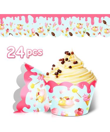 24pcs Dessert Cupcake Wrappers Pick for Ice Cream Hot Summer Hawaii Theme Decor Supplies Baby Shower Girls Boys Happy Birthday Party Decorations - Buy Online on GoSupps.com