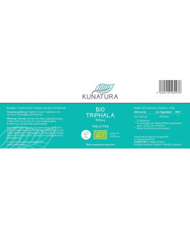 Buy Kunatura Bio Triphala - 300 High-Dose Tablets (500mg) - 100% Natural Lab-Tested Made in Germany - Amalaki Bibhitaki Haritaki - Buy Online on GoSupps.com