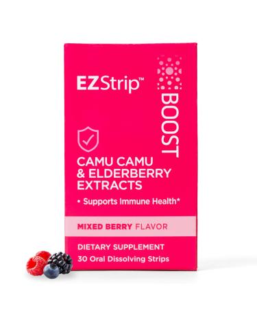 EZStrip Boost Immune Support Supplement - Mixed Berry Flavor 30 Count - Dissolving Strips with Camu Camu and Elderberry to Help Support Immune Health - Made in The USA Sugar and Gluten-Free