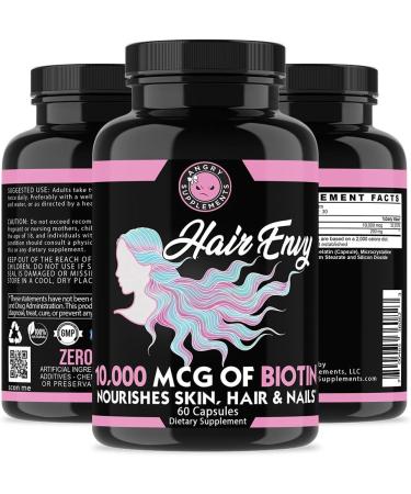 Angry Supplements Hair Envy - 10,000mcg Biotin & Keratin - Hair Growth, Nail Strengthening, Skin Nourishing - Natural Remedy for Damaged Hair - 3 Bottles - Buy Online on GoSupps.com