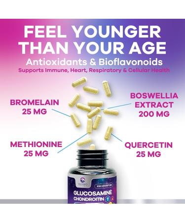 Glucosamine Chondroitin & MSM 2100mg - 3x Strength Joint Support Supplement for Mobility & Comfort - Glucosamine Complex with Turmeric Boswellia Bromelain & Quercetin - Bottled in USA - 60 Capsules 60 Count (Pack of 1) - Buy Online on GoSupps.com