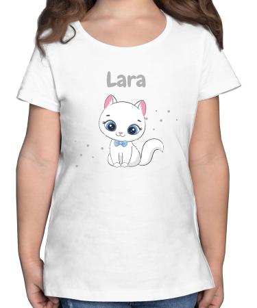 Gift with name personalized by Shirtracer - T-Shirt Girls - Cute Cat Cats Cat Motif Cat Cats 02 White 128
