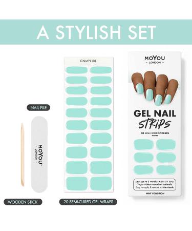 MoYou London Gel Nail Strips 20 Pc Set with Nail File & Cuticle Stick - Mint Condition - Salon-Quality Manicure & Pedicure Kit - Buy Online on GoSupps.com