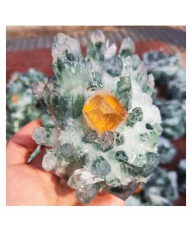 Natural Crystal Rough Quartz Cluster Natural Green Ghost Crystal Cluster Inlaid with Yellow Specimen Stone Collection