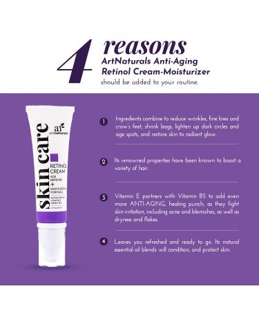 Artnaturals Anti-Aging Retinol Cream-Moisturizer with Hyaluronic Acid, Vitamin E, C, Aloe Vera - 1.7 Fl Oz - Buy Online on GoSupps.com