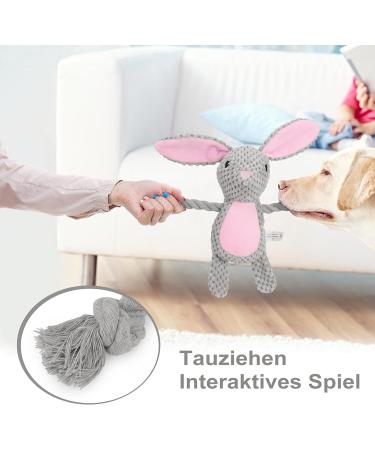 Tonyfy Dog Toys: Squeaky Plush & Interactive Cotton Rope Toys for Puppies & Small/Medium Dogs - Gray Hare - Buy Online on GoSupps.com