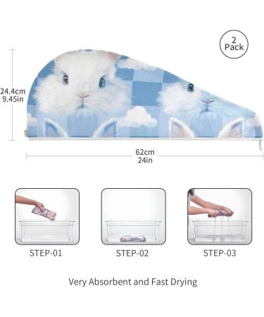 Rabbits Blue Plaid Hair Towel 2 Pack - Super Absorbent Quick Dry Hair Turbans for Women & Girls - Buy Online on GoSupps.com