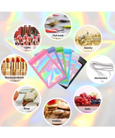 100-Pack Black 3x3 Inch Holographic Smell Proof Mylar Bags - Resealable Zip Seal Pouch for Small Business, Food, Jewelry, Candy - Clear Window Packaging - Buy Online on GoSupps.com