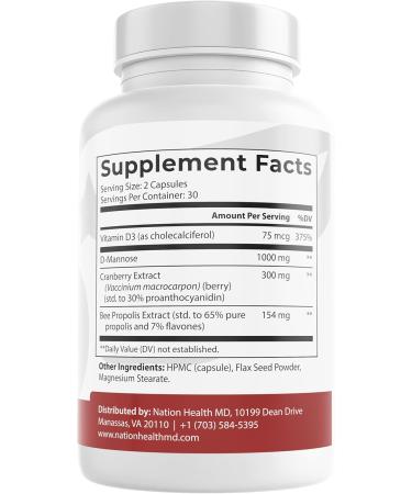 NATION HEALTH MD UroBliss Formula for Urinary Tract Support - D Mannose 1000mg Capsules with Cranberry Extract for Feminine Care and UTI-Health 60 Capsules - Buy Online on GoSupps.com